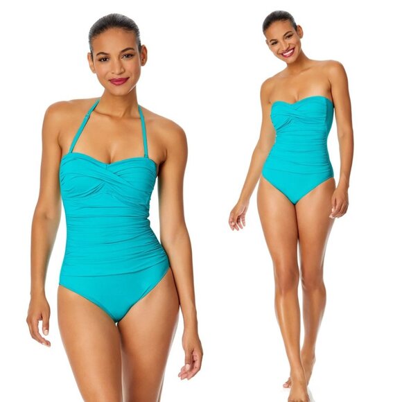 Anne Cole Women's Live In Color Twist Front Shirred One Piece blue Swimsuit Sz 6 - Picture 1 of 10